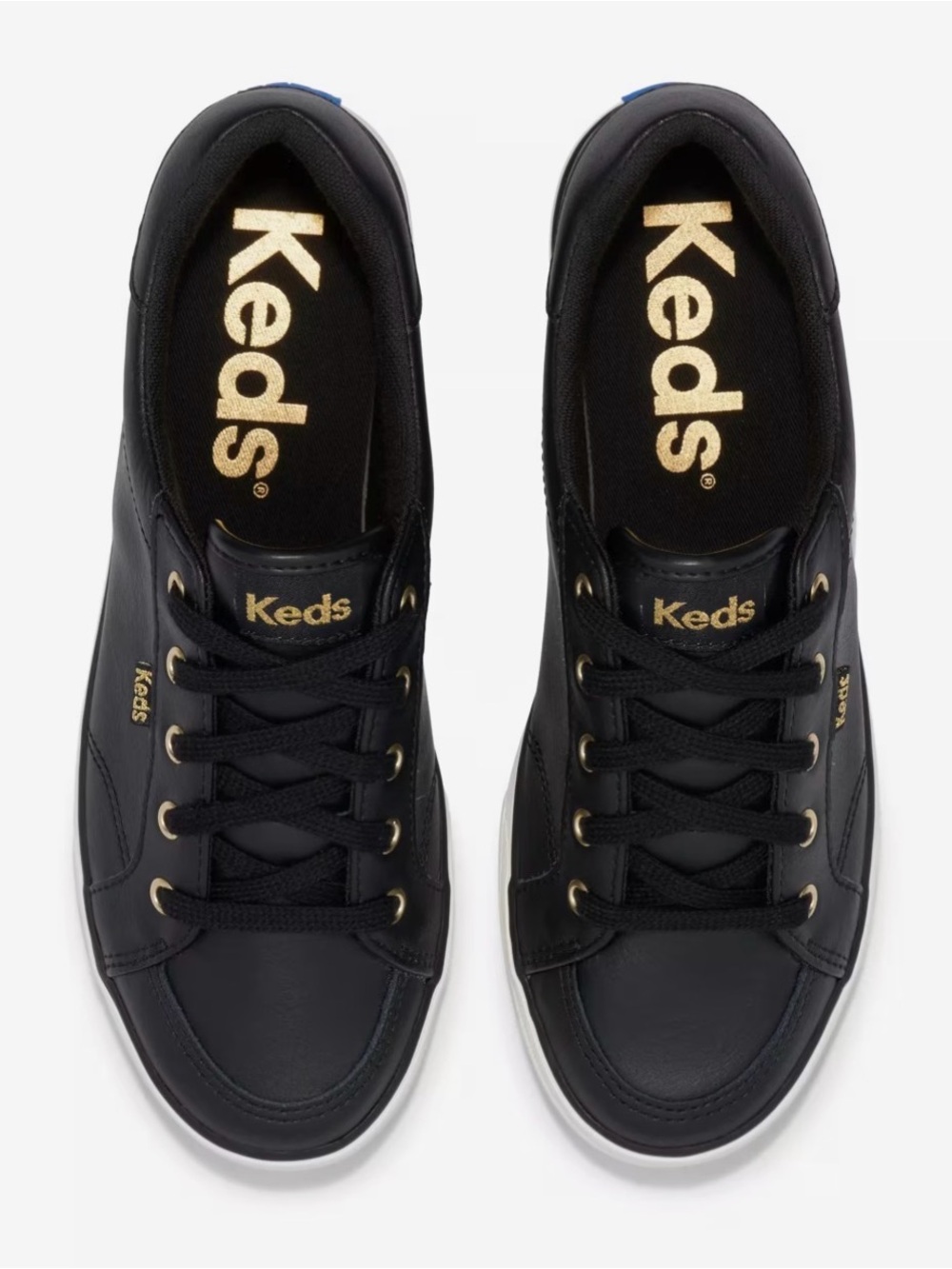 Keds Black Leather Sneakers with Gold Logo Accents